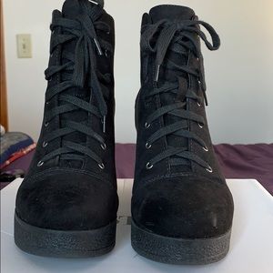 Black Suede Lace-Up Platform Booties